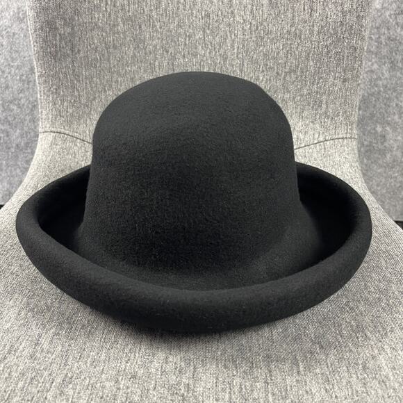 VTG Laura Ashley 100% Wool Hat Womens Black Derby Bowler Made In Great Britain - Picture 3 of 9